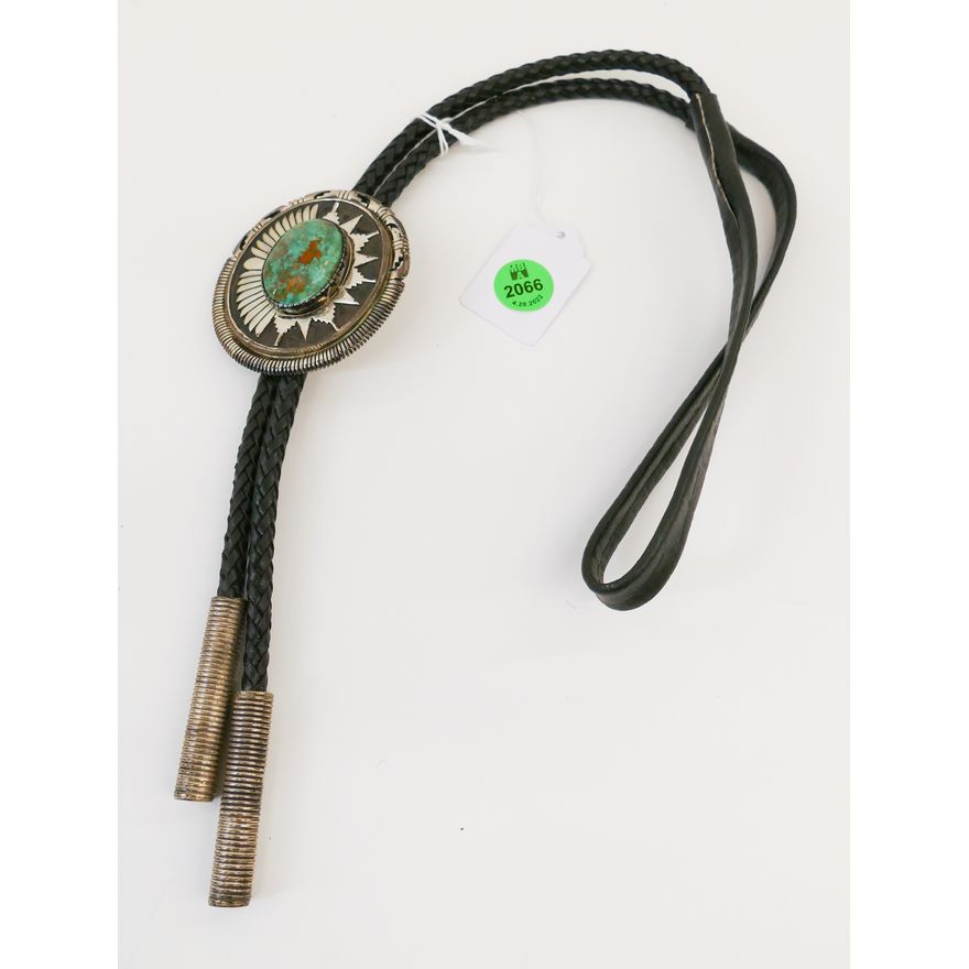 Leonard M. Nez Navajo Sterling & Turquoise Bolo Tie