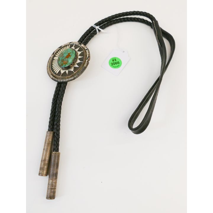 Leonard M. Nez Navajo Sterling & Turquoise Bolo Tie