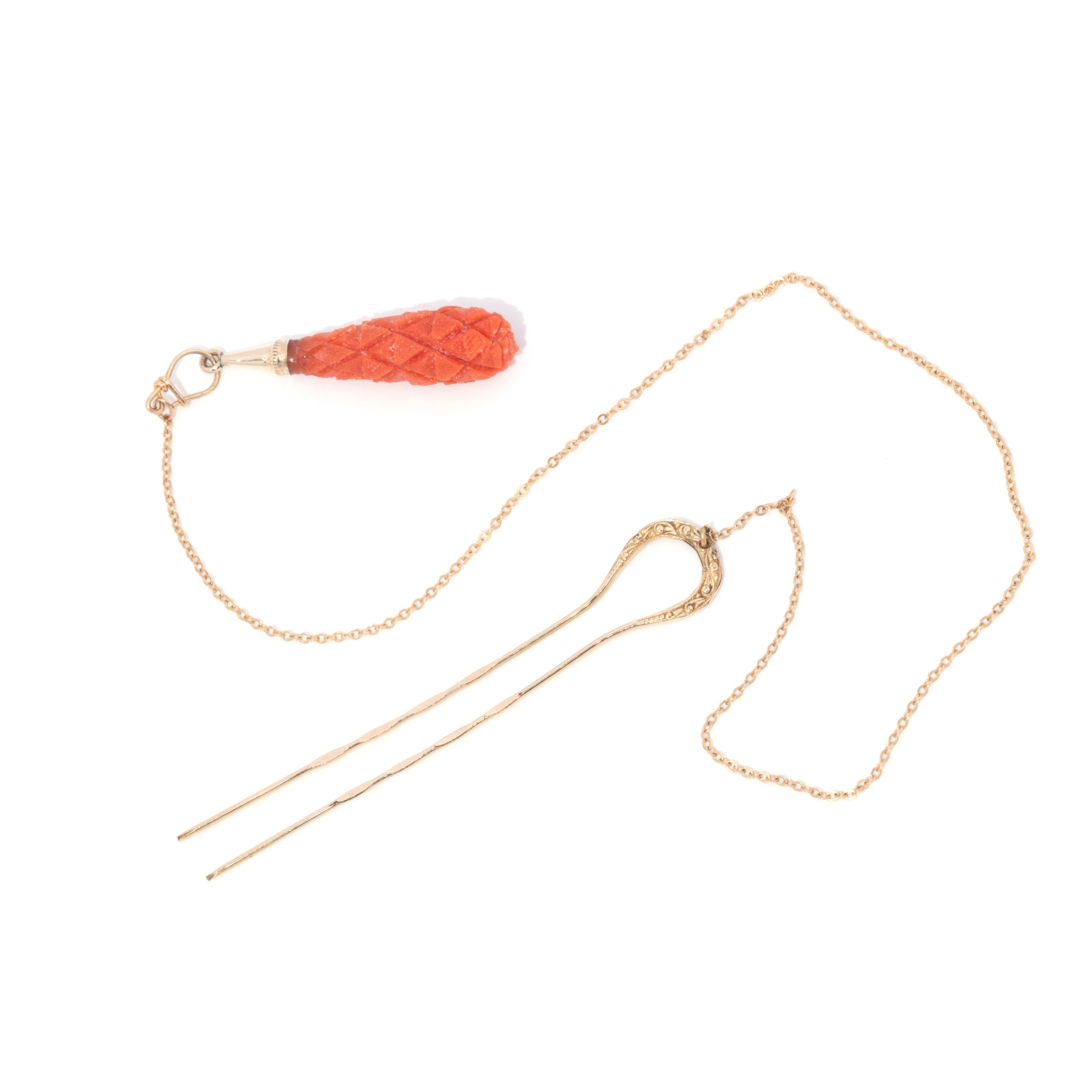 9 carat gold hairpin with a coral drop bead