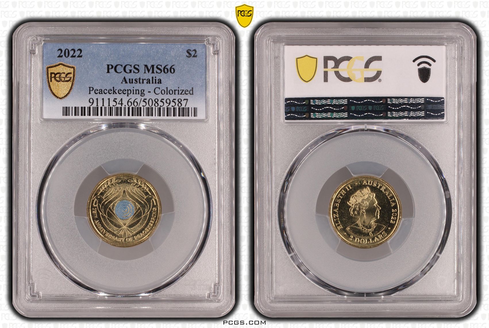 Peacekeeping - Colourised, Two Dollar, 2022, PCGS MS66
