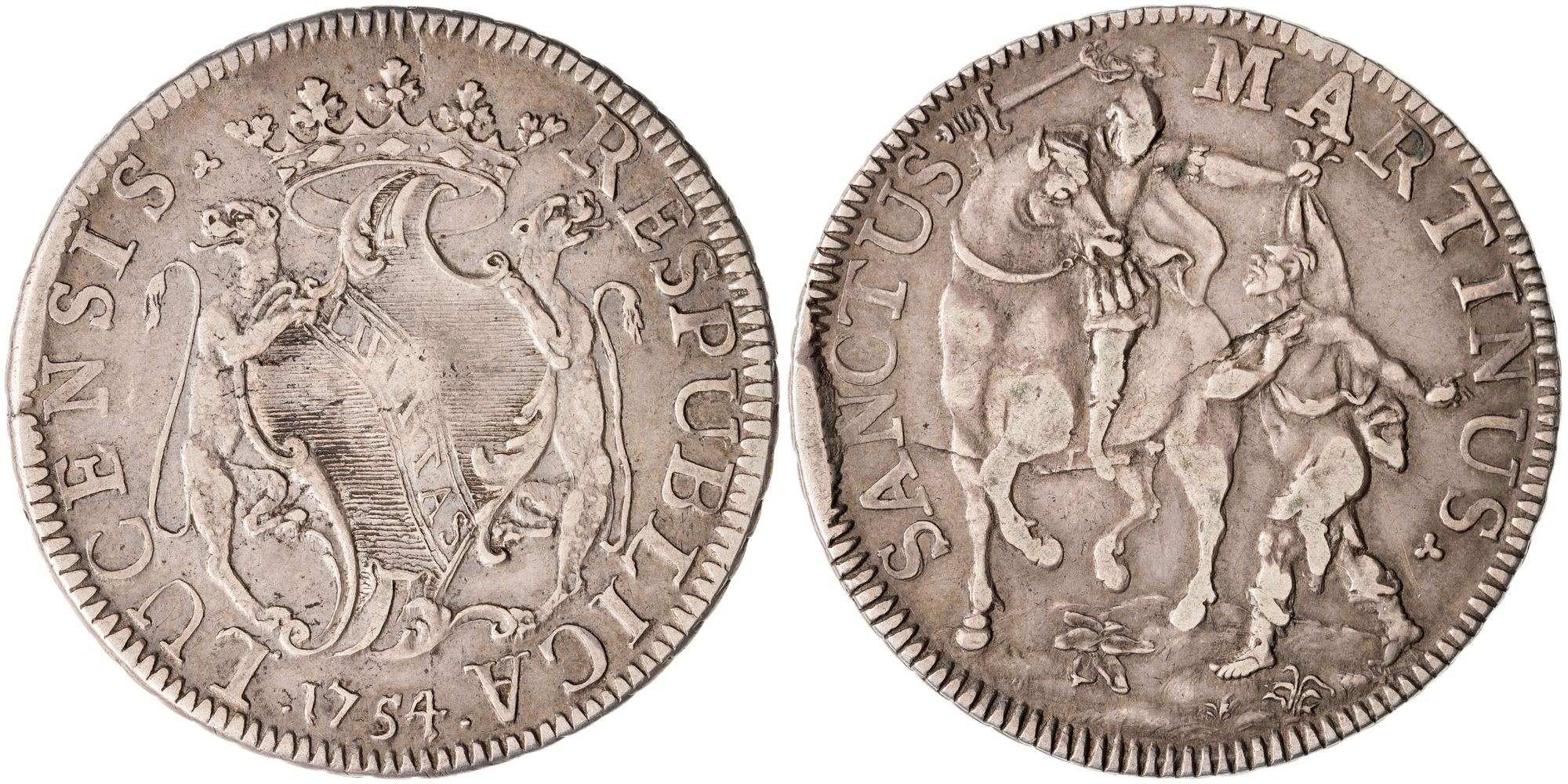 Italian States, Republic of Lucca, One Scudo, 1754, aVF