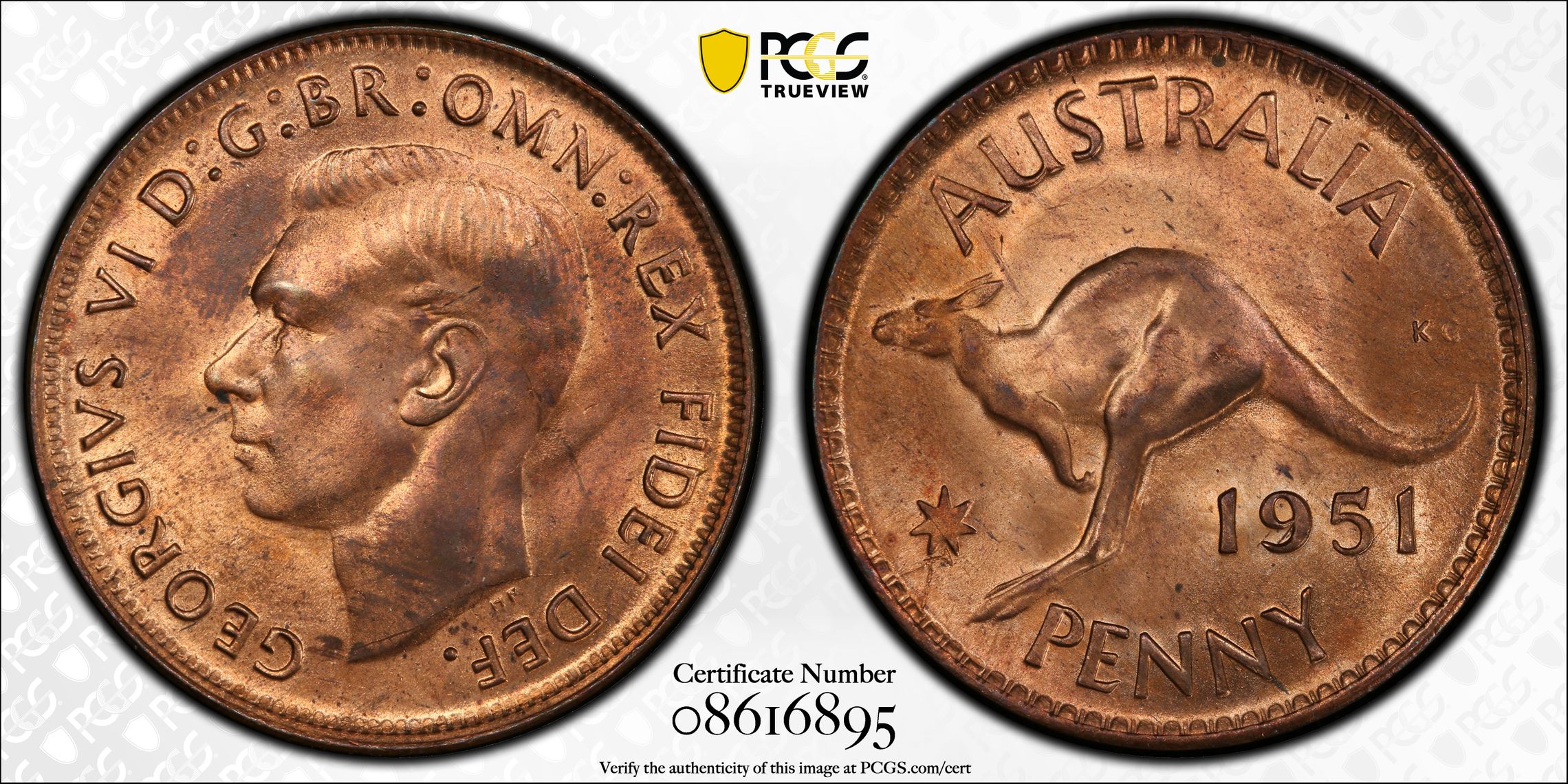 One Penny, 1951, PCGS MS64RD
