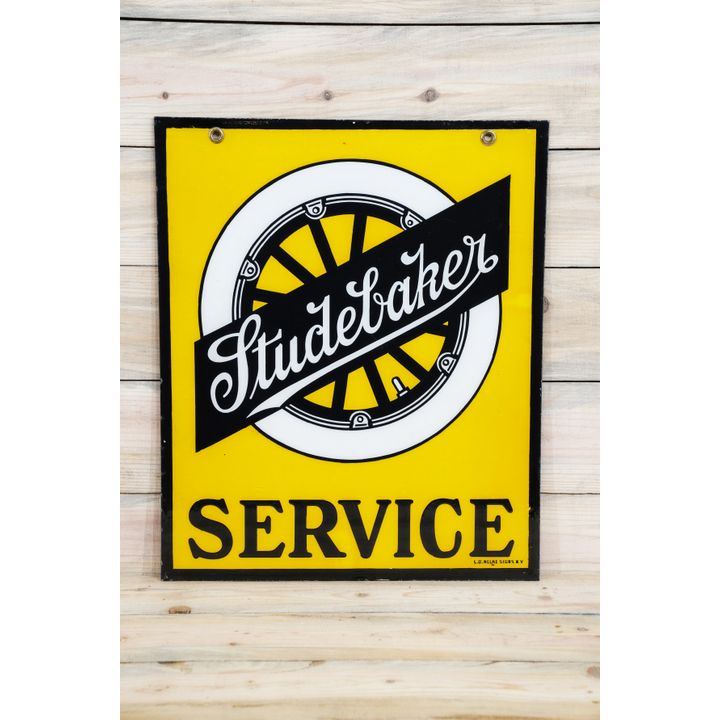 Studebaker Service w/ Wheel Logo Double Sided Porcelain Sign TAC 9 & 8.5
