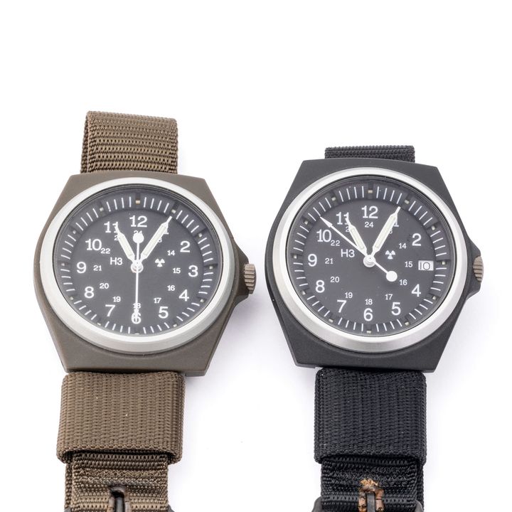 Pair of Stocker & Yale H3 General Purpose Automatic Military Watches 39mm, Circa 1980s,