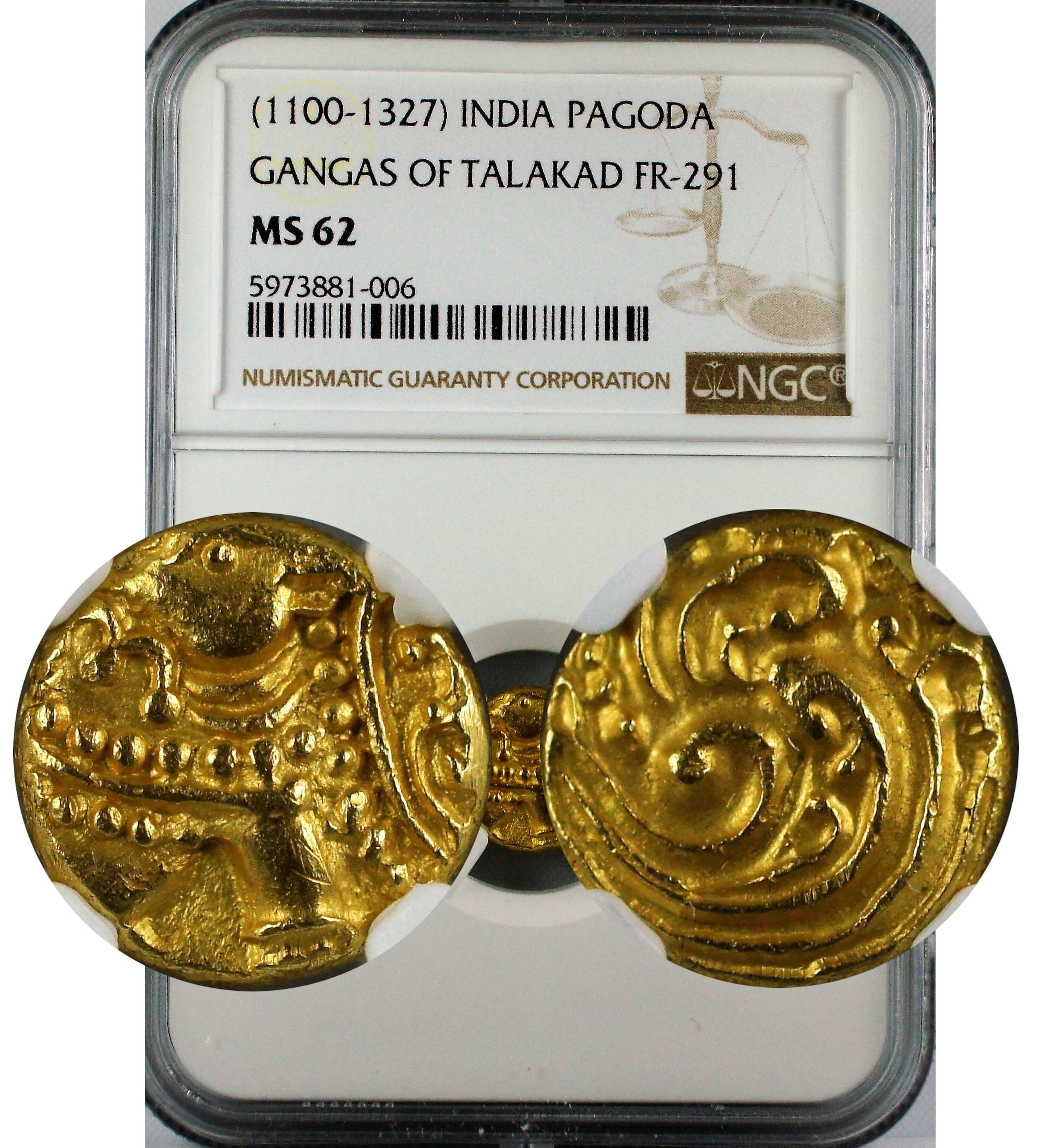 India Gangas of Talakad Elephant Gold Pagoda 1100-1327 NGC MS62
