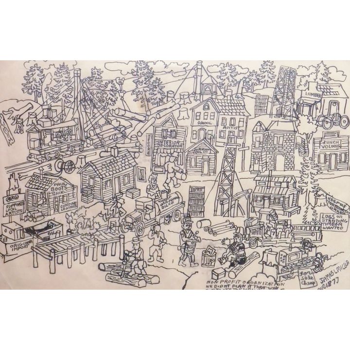 James Miller Logging Scene Ink Drawing dated 1977 Framed- 16x20''