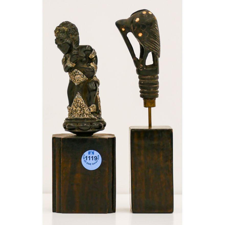 2pc Old Indonesian Kris Handles on Stands 7'' Approx.