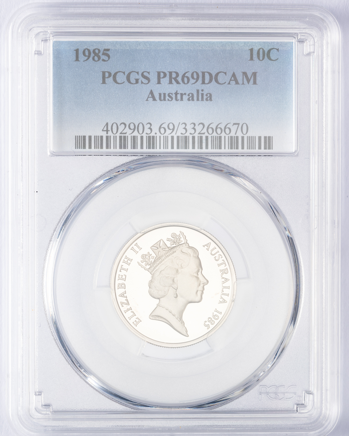 Elizabeth II, Ten Cent, 1985, PCGS PR69DCAM