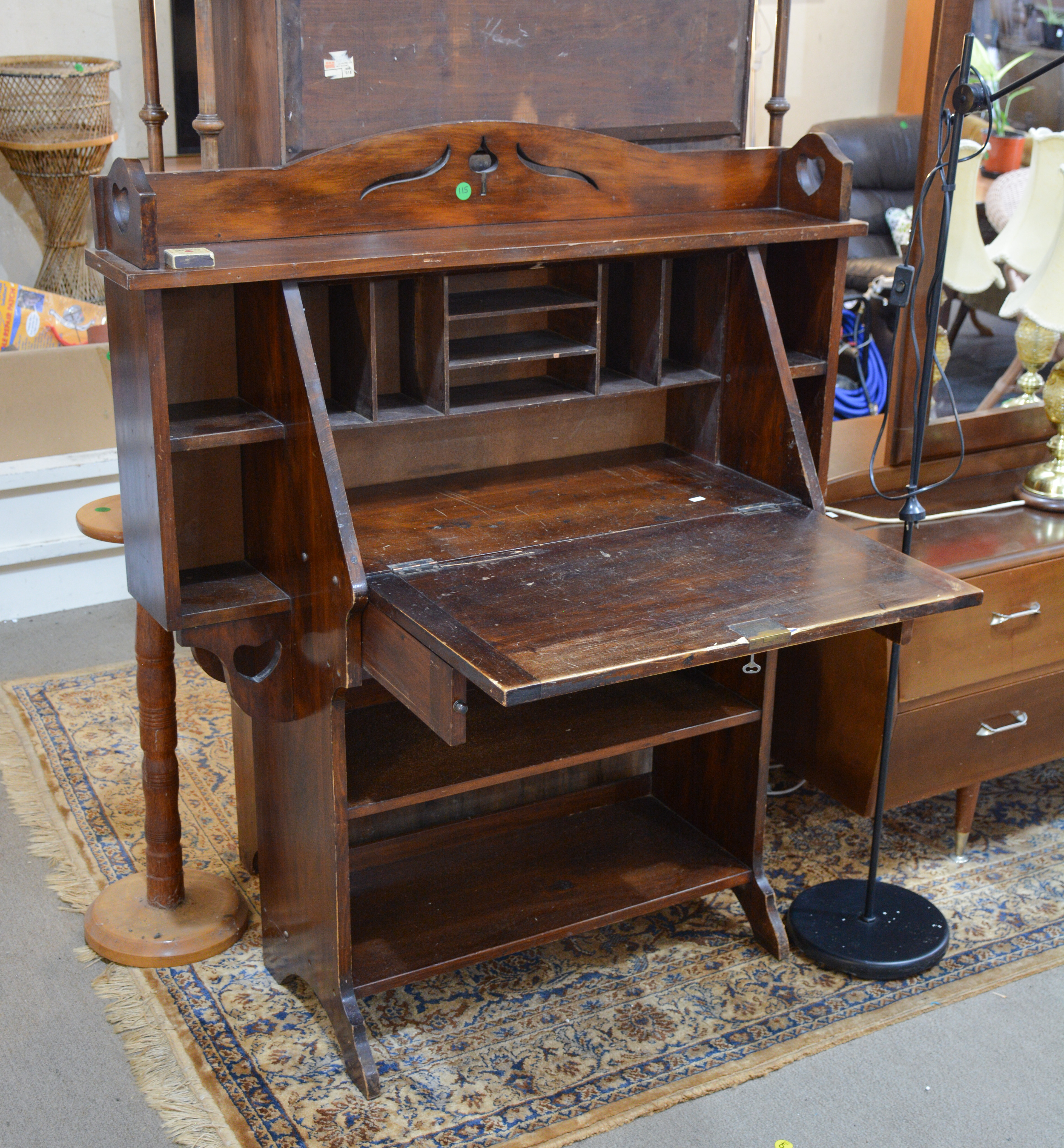 Arts and Crafts Drop Front Desk with Bookcase — sold at auction in New Zealand for $75