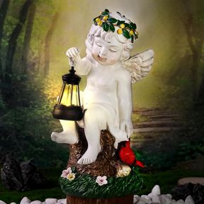 ARTTERPNICA SOLAR ANGEL STATUE GARDEN DECOR, BOY ANGEL FIGURINE WITH SOLAR LANTERN, OUTDOOR DECORATIONS FOR YARD LAWN PATIO - GIFT