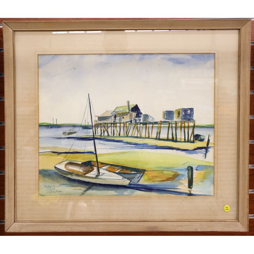 Gustave Meier 1934 Provincetown Watercolor Framed 25''x29''