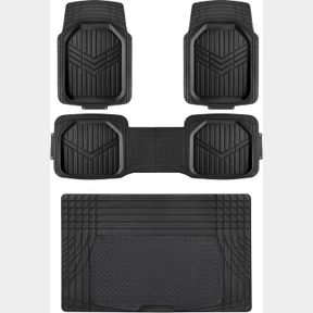 AMAZON BASICS 4-PIECE HEAVY DUTY PVC FLOOR MATS WITH CARGO LINER AND REAR, WATERPROOF TRIM TO FIT CAR MATS, BLACK