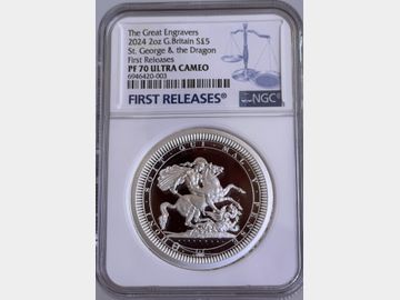 2024 GREAT ENGRAVERS 'GEORGE & DRAGON' SILVER 2oz PROOF 5 POUND PF70 UCAM TOP POP!