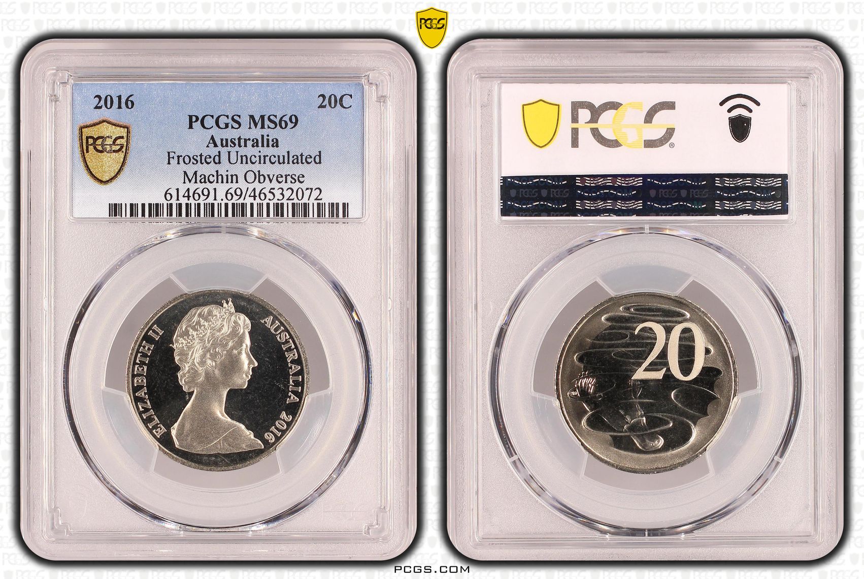 Elizabeth II, Frosted Uncirculated - Machin Obverse, Twenty Cent, 2016, PCGS MS 69