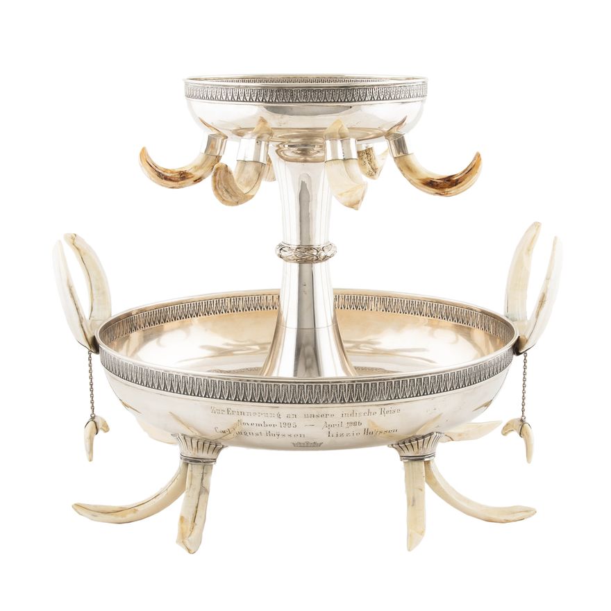 Patera dwupoziomowa - Trofeum myśliwskie z wyprawy do Indii, Niemcy, Koch & Bergfeld, 1905-1906 r.