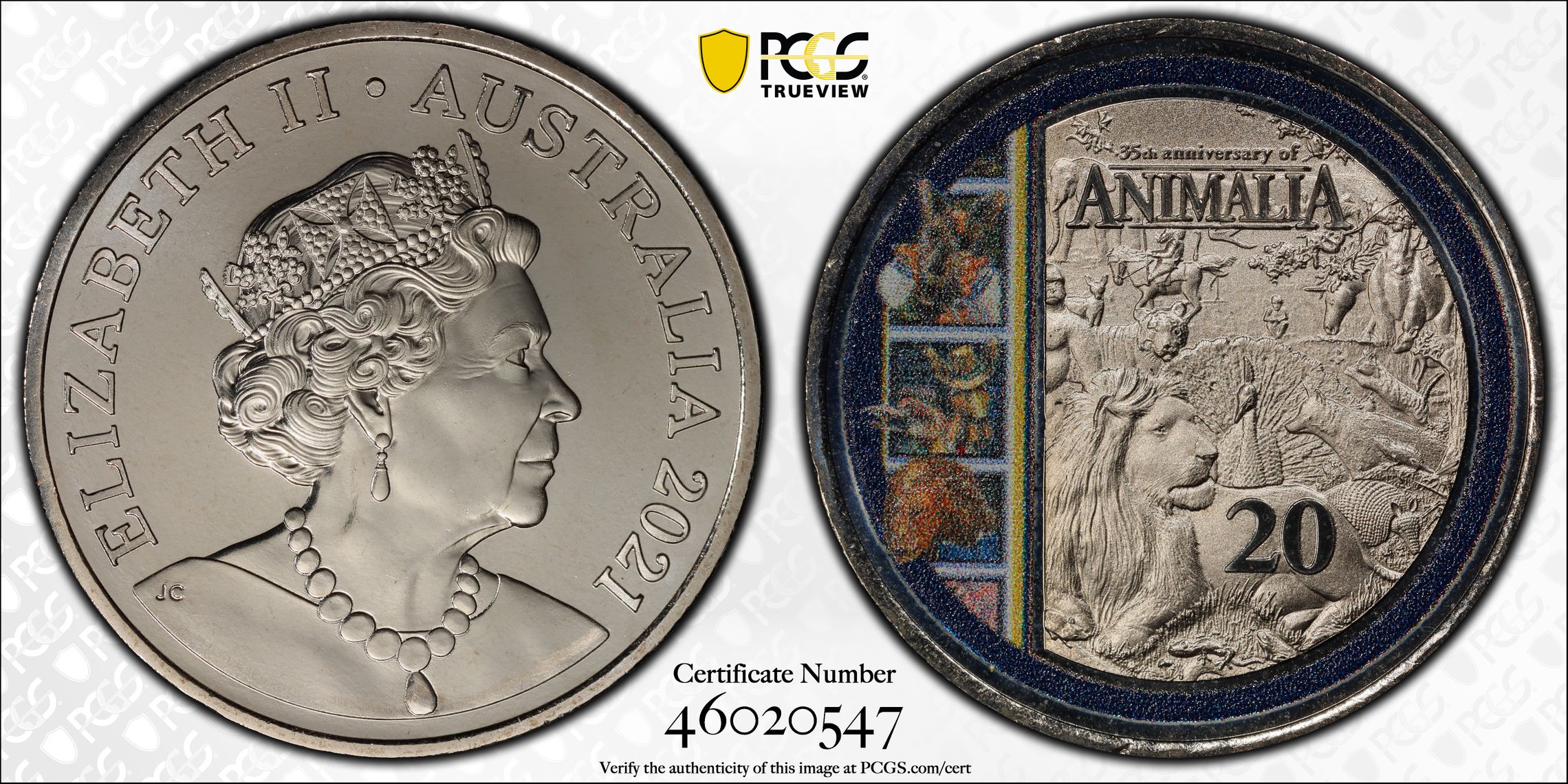 Animalia 35th Ann., Twenty Cent, 2021, PCGS MS69