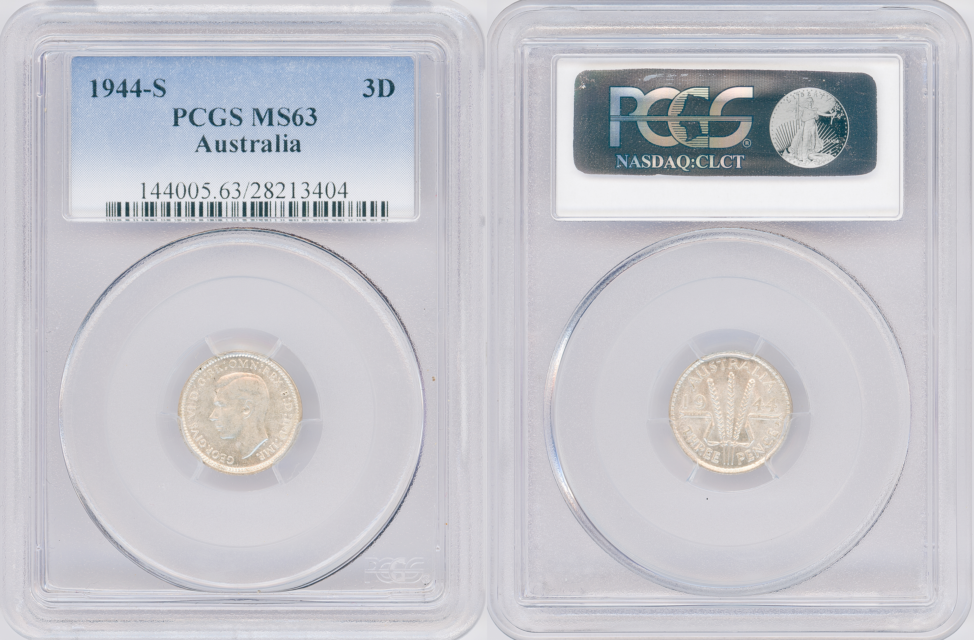 George VI, Threepence, 1944-S, PCGS MS63