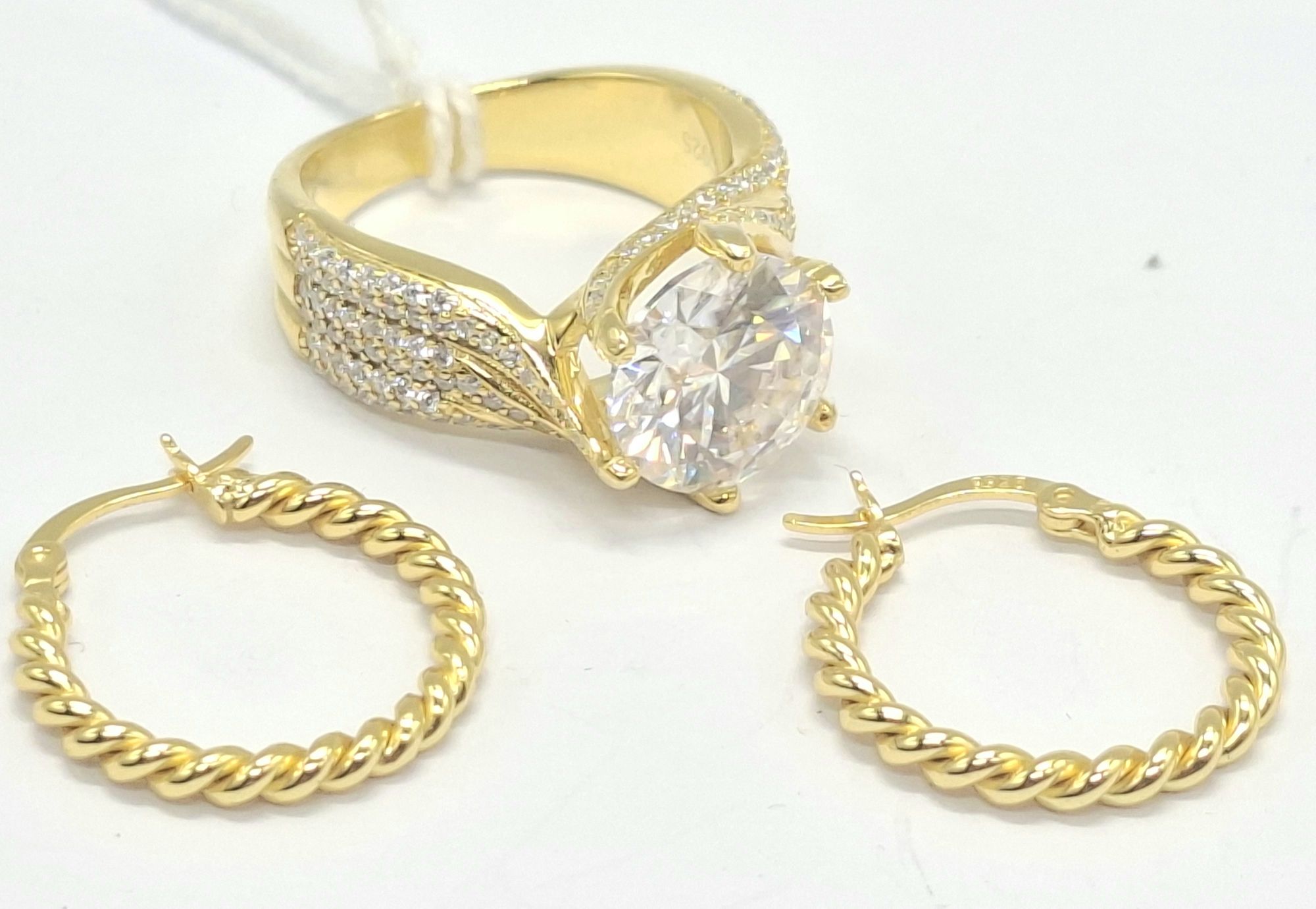 925 Silver Gilt And Moissanite Ring And Earrings