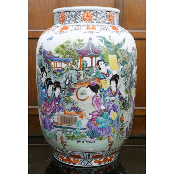 Impressive Chinese Painted Courtesan Large Porcelain Vase 24''