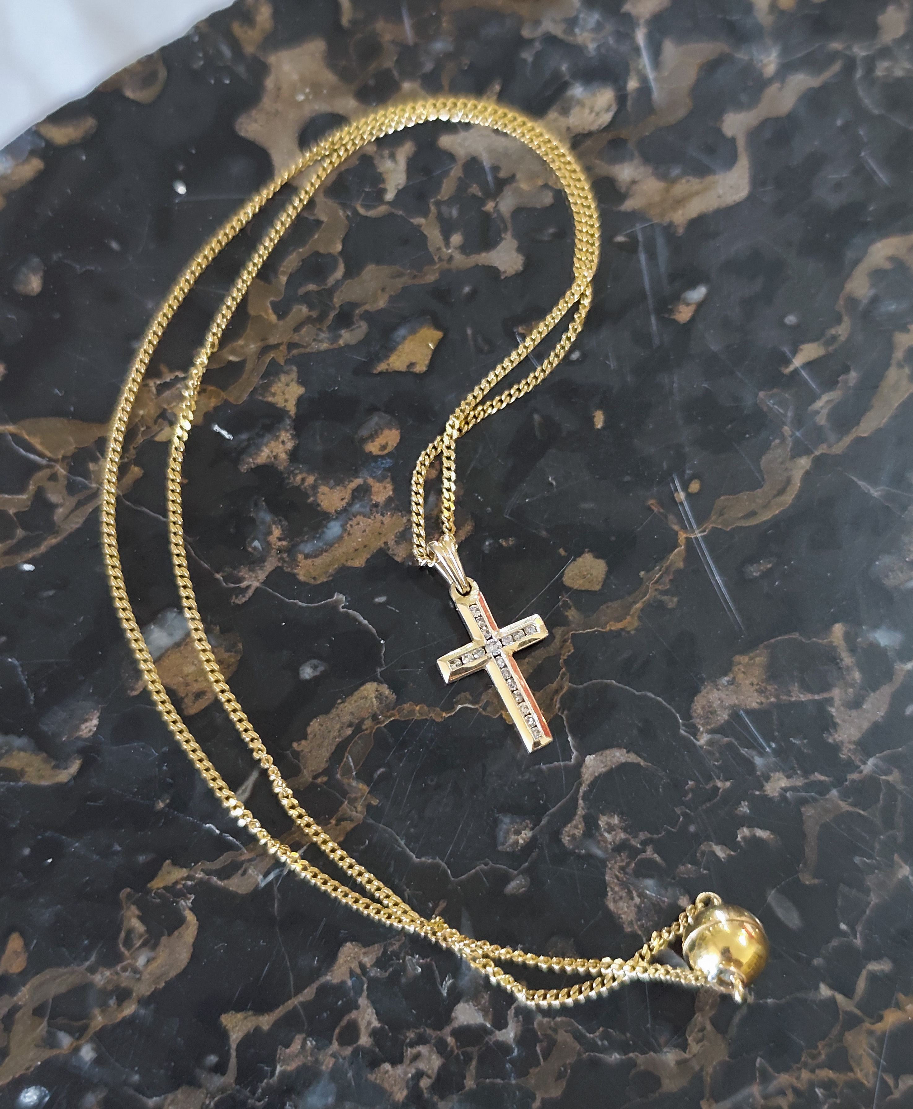 10CT Gold Diamond Set Cross on 9CT Gold Chain — sold at auction in New Zealand for $500