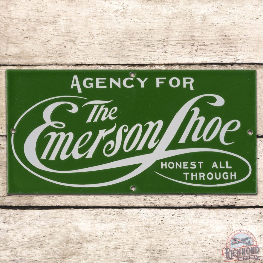 NOS Agency for the Emerson Shoe SS Porcelain Sign "Honest All Through"