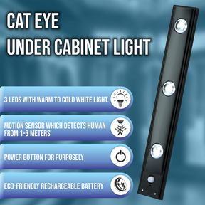 Motion Sensor Light 3 Colour Dimmable Cat Eye Rechargeable Light Bar 60cm Black 1 Pack |