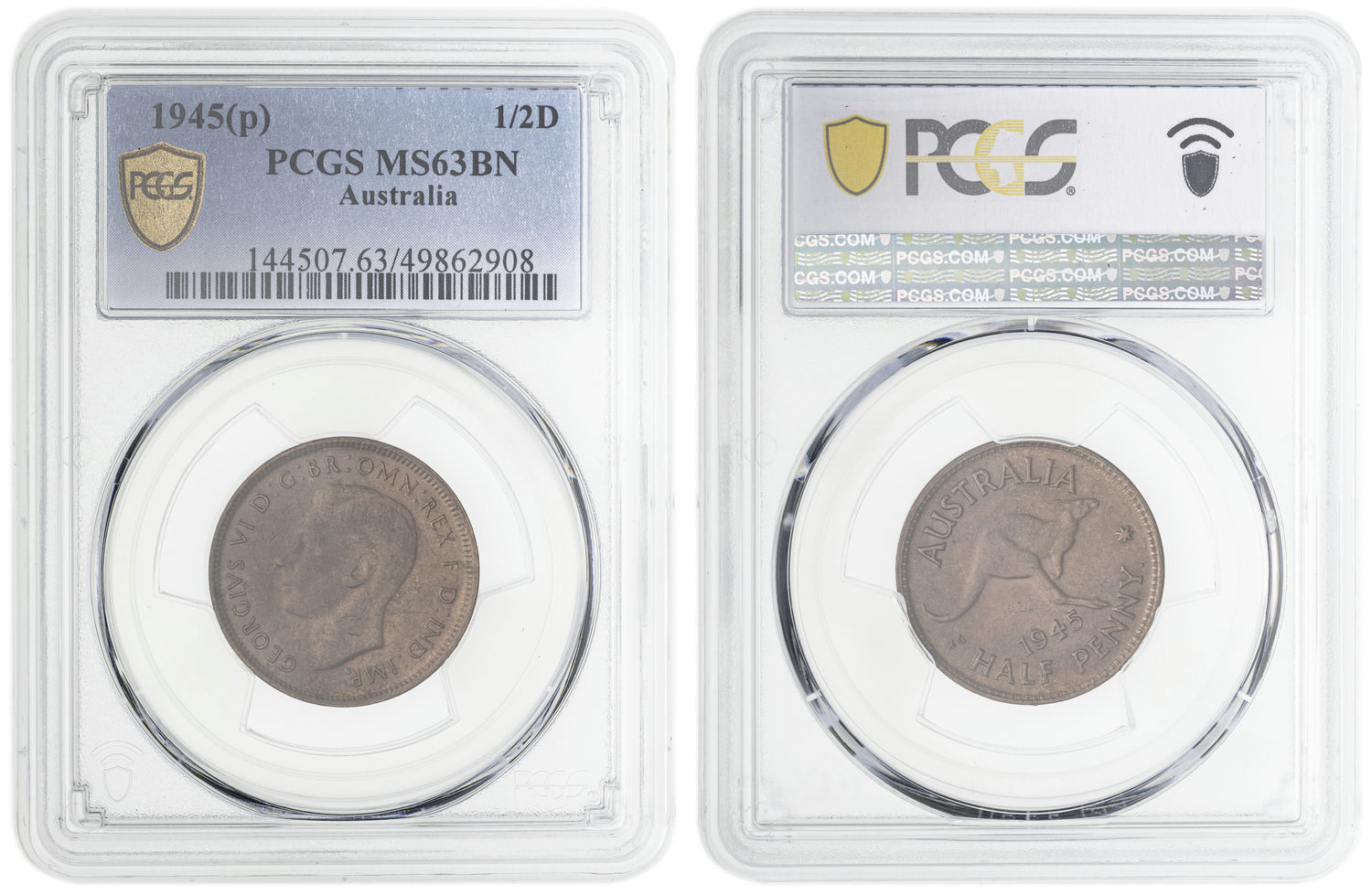 George VI, Halfpenny, 1945-Y., PCGS MS63BN