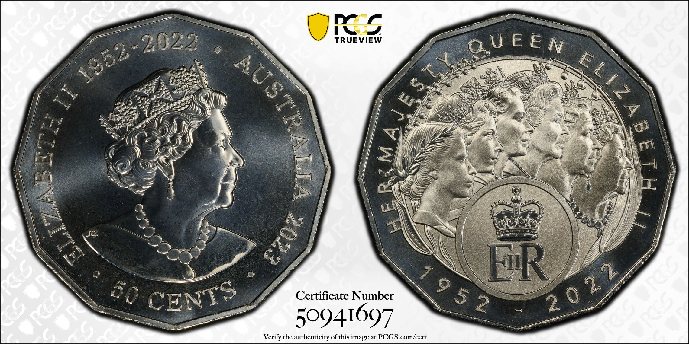 Her Majesty QEII Cu-Ni, Fifty Cent, 2023, PCGS MS69