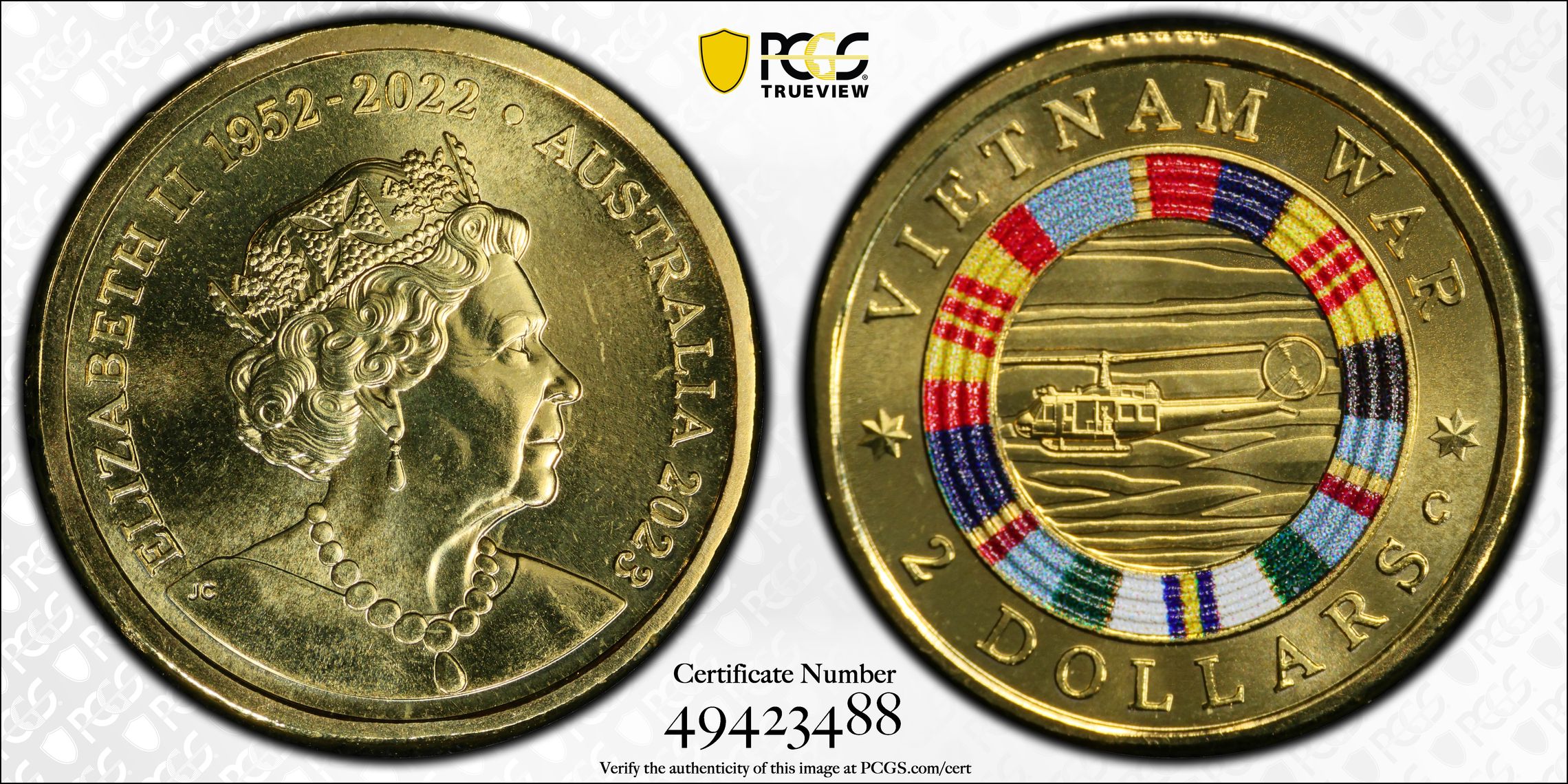 Elizabeth II, Vietnam War Colorized, Two Dollar, 2023, PCGS MS69