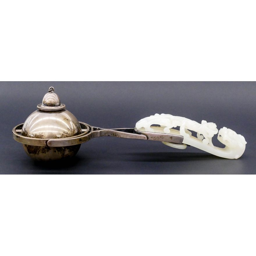 Chinese Qing Jade Dragon Belt Hook Oil Lamp