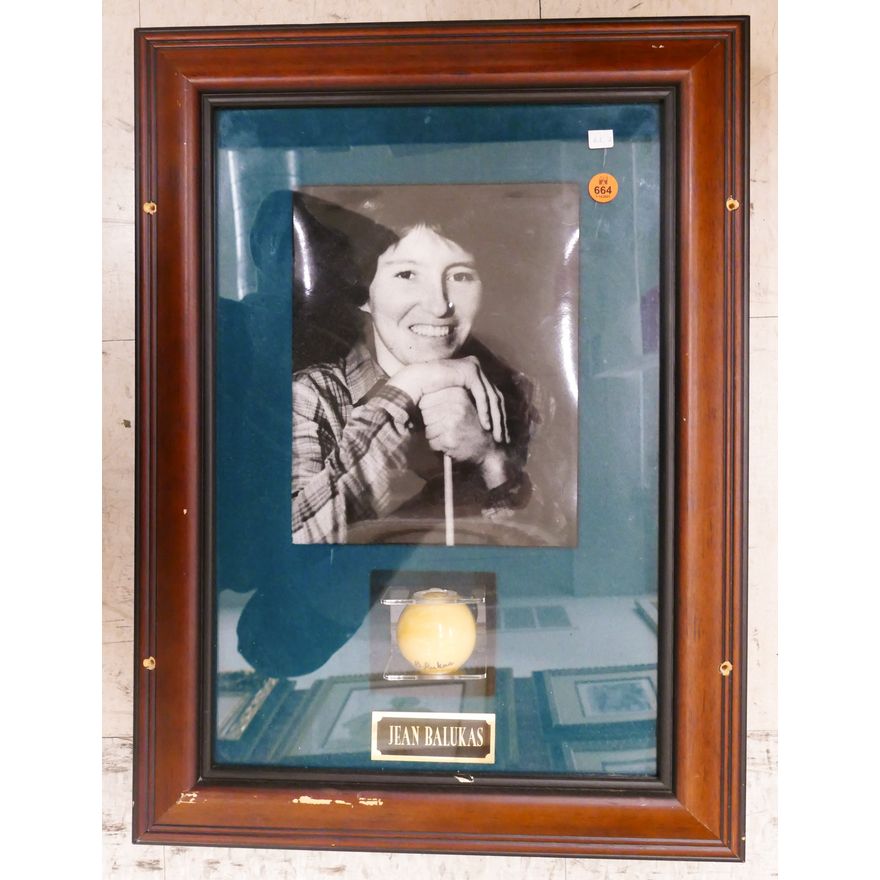 Jean Balukas Signed Cue Ball Framed- 22x16''