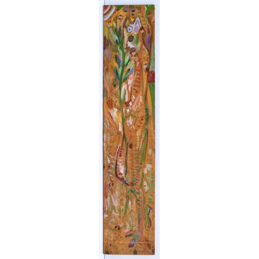 Joe Reno ''Catman'' Signed Acrylic on Wood 72''x14.75''. Signed on the verso