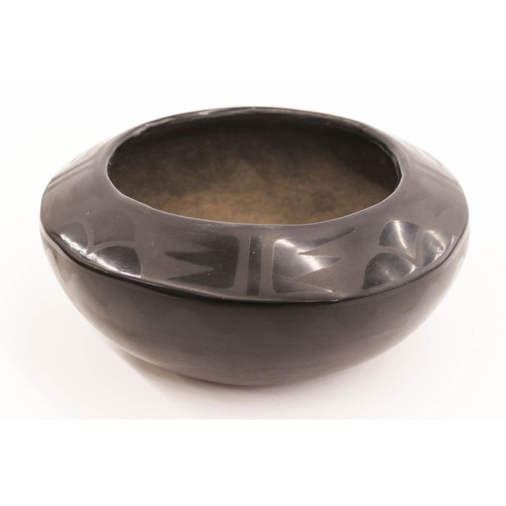 Marie & Julian Blackware Decorated Bowl- professionally restored- 3x7''