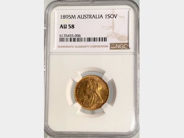1895 VICTORIA OLD HEAD MELBOURNE MINT GOLD SOVEREIGN AU58