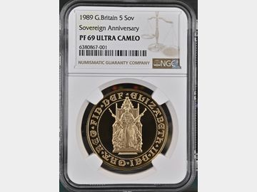 1989 ELIZABETH II TUDOR ROSE PROOF GOLD 5 POUND COIN PF69 UCAM