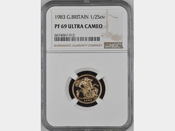 1983 ELIZABETH II PROOF GOLD HALF SOVEREIGN PF69 UCAM
