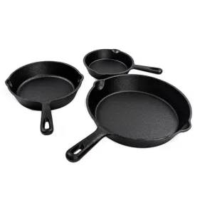 3 Piece Matt Black Cast Iron Skillet Pan Set Cast Iron Pan Set |