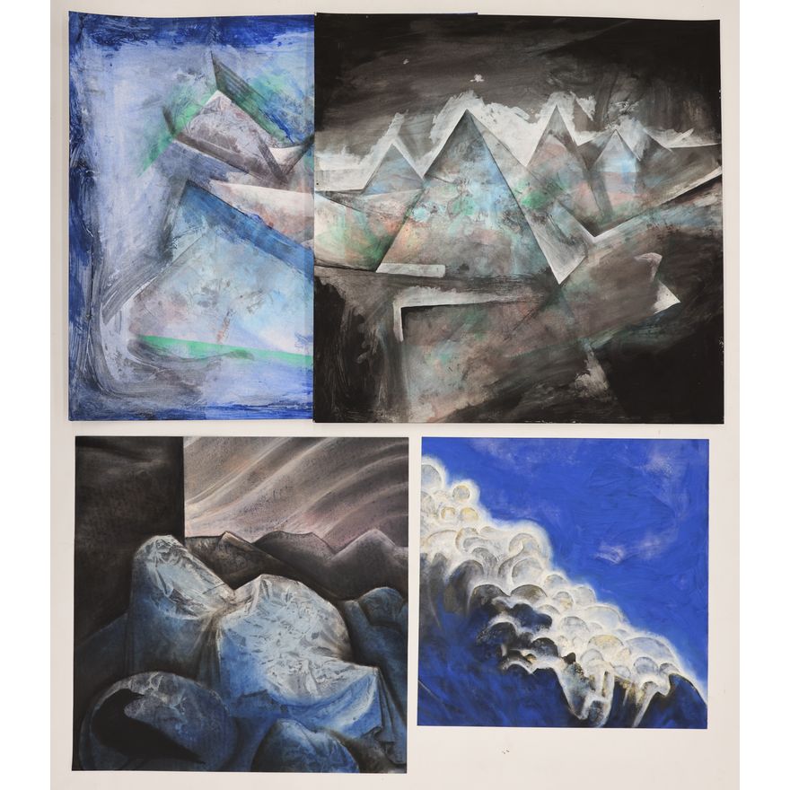 4pc Neil Meitzler Mystic Blue and Black Artworks on Paper 24''x24''