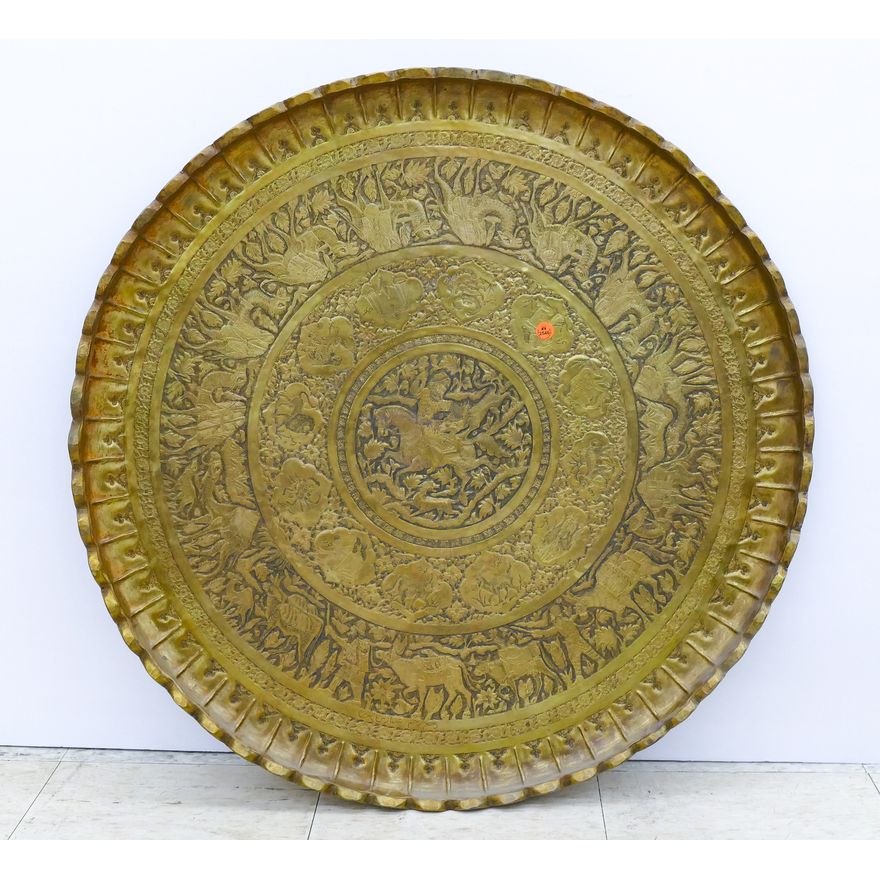Old Persian Engraved Copper Pictorial Wall Charger 31''