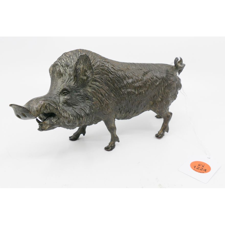 Old European Bronze Boar Sculpture- 8''