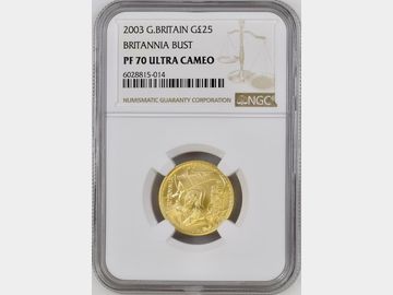 2003 ELIZABETH II GOLD PROOF 25 POUND BRITANNIA COIN (1 YR TYPE) PF70 UCAM