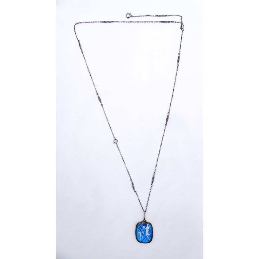 Art Deco English Sterling Butterfly Wing Pendant Necklace 24''