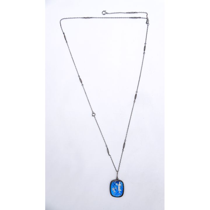 Art Deco English Sterling Butterfly Wing Pendant Necklace 24''
