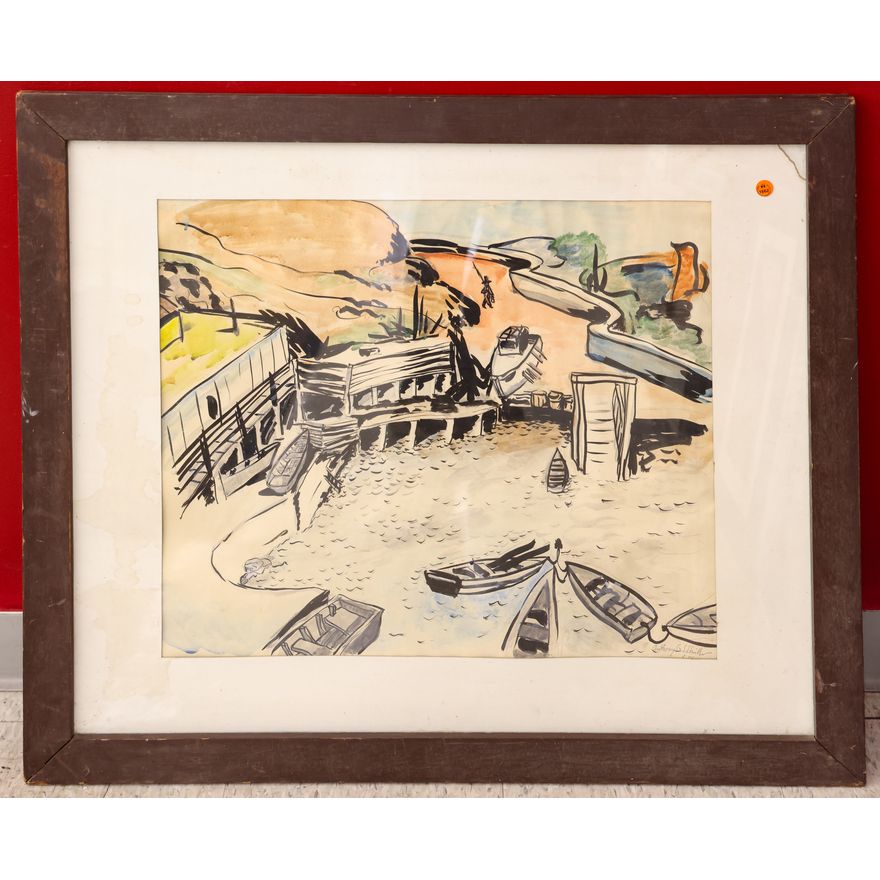 Anthony G. Estrella (MA) ''Harbor Scene'' 1965 Watercolor