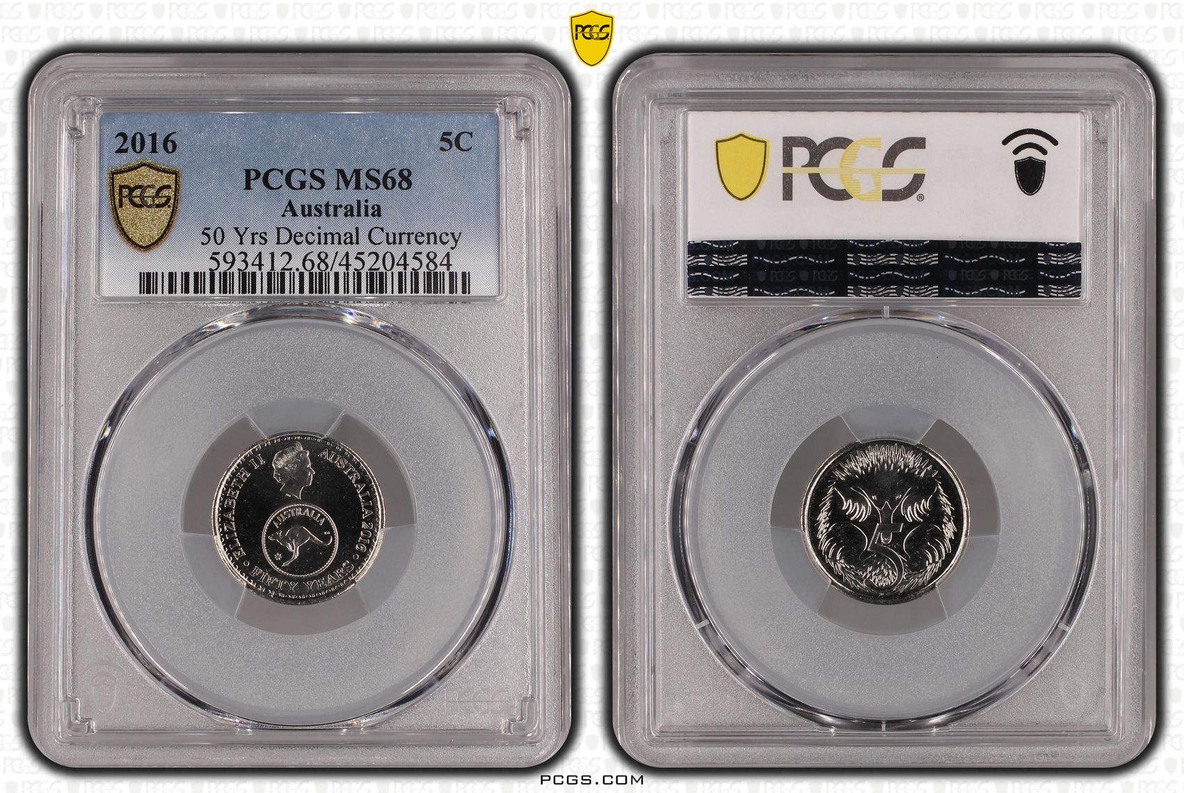 Elizabeth II, 50 Yrs Decimal Currency, Five Cent, 2016, PCGS MS 68