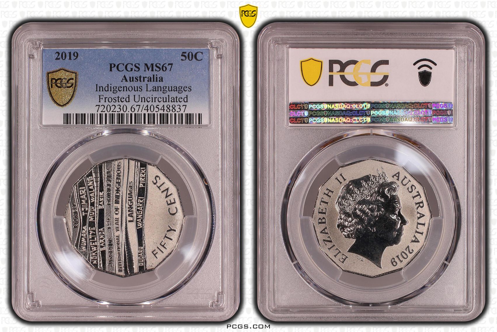 355 · Indigenous Languages Frosted Uncirculated, Fifty Cent, 2019, PCGS MS67