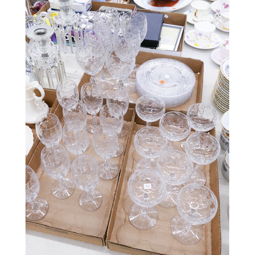 34pc Matching Fine Cut Glass Stemware Set with Plates