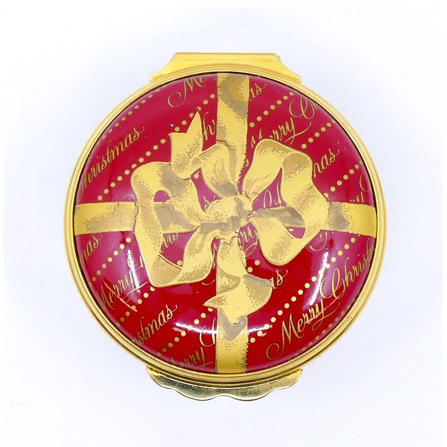 Halcyon Days Gumps Red & Gold Christmas Enameled Box