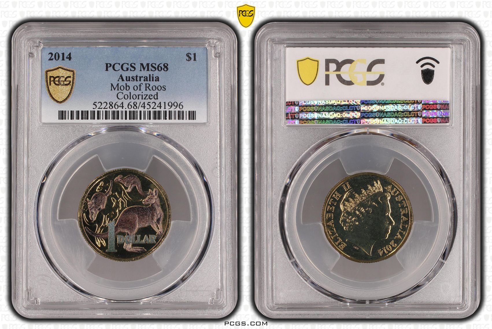 2014 Australia One Dollar, $1 Mob of Roos Colorized PCGS - MS68 -996