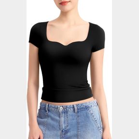 PUMIEY WOMEN'S TOPS SWEETHEART NECK SHORT SLEEVE GOING OUT TOP CUTE T SHIRTS SLIM FITTED SEXY TEE SMOKE CLOUD PRO COLLECTION